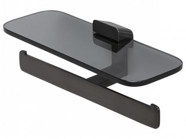 Double toilet roll holder brushed black shelf glass