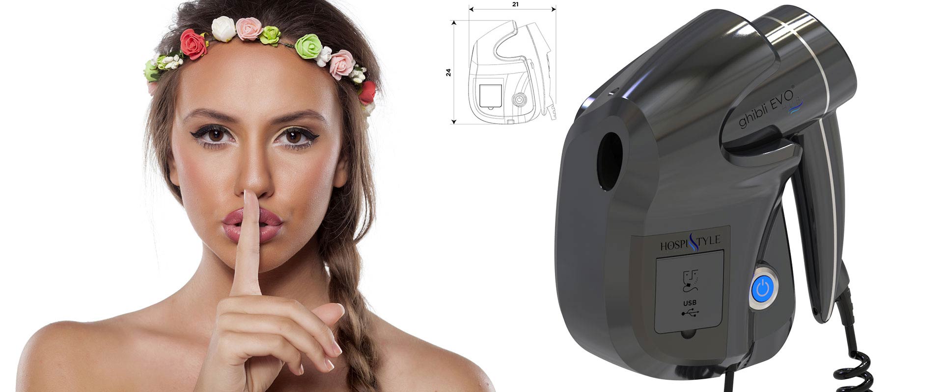 asciugacapelli silenzioso potente design italiano ghibli evo blu