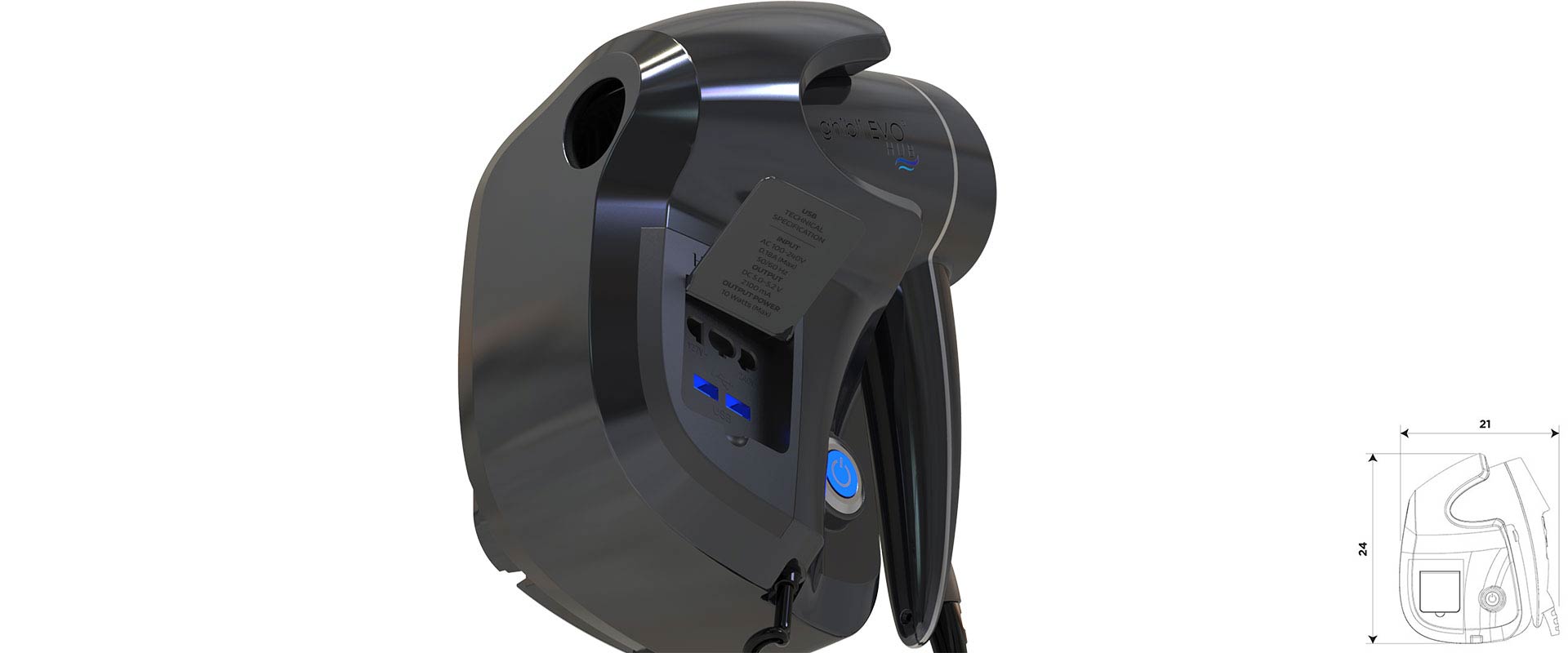 asciugacapelli con due pre usb e luci led