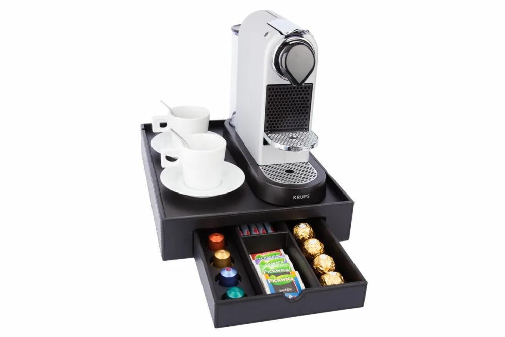 Leather hospitality tray with coffee machine Nespresso