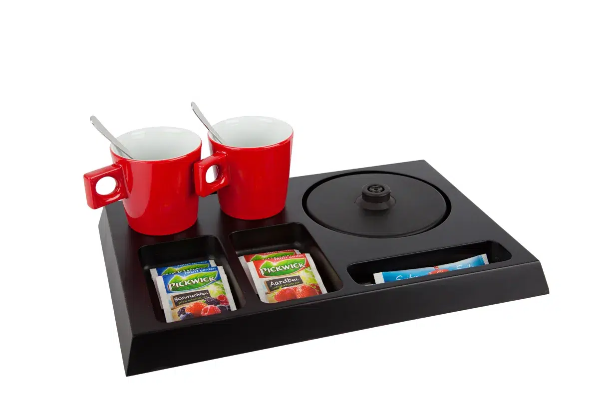 HospitalityTray-SIGNUM-BlackBrown-NoKettle-NoLeaflet-RedCups
