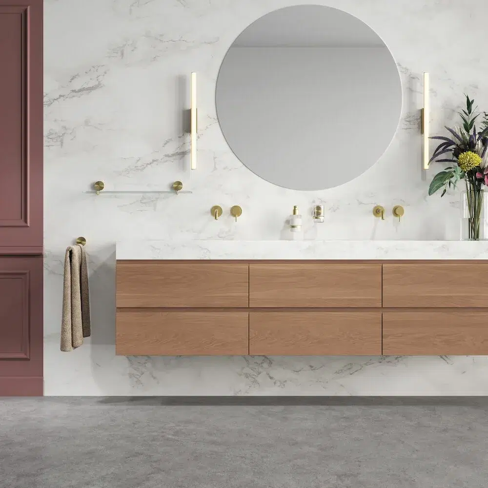 Collezione accessori da Bagno per hotel color oro spazzolato con specchio