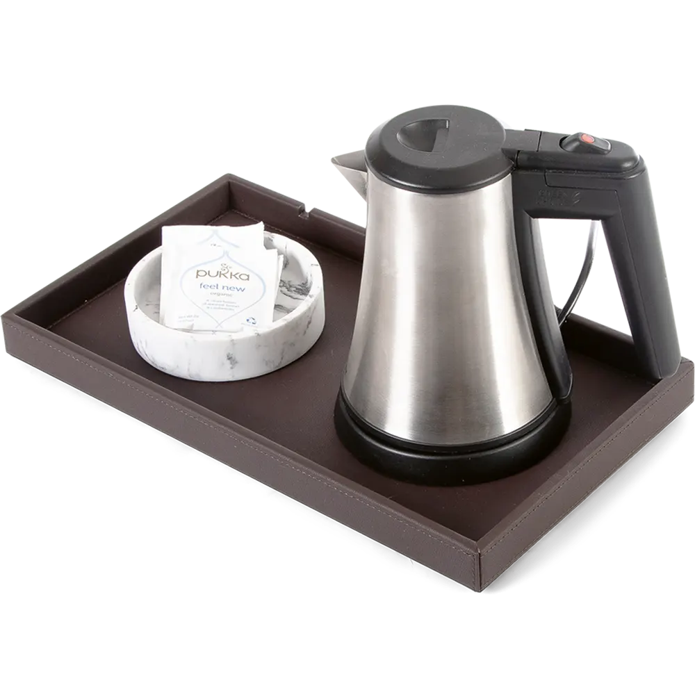 Brown rectangular welcome tray for hotel