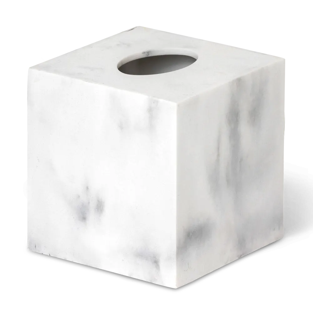 Copri scatola di fazzoletti quadrata color marmo bianco