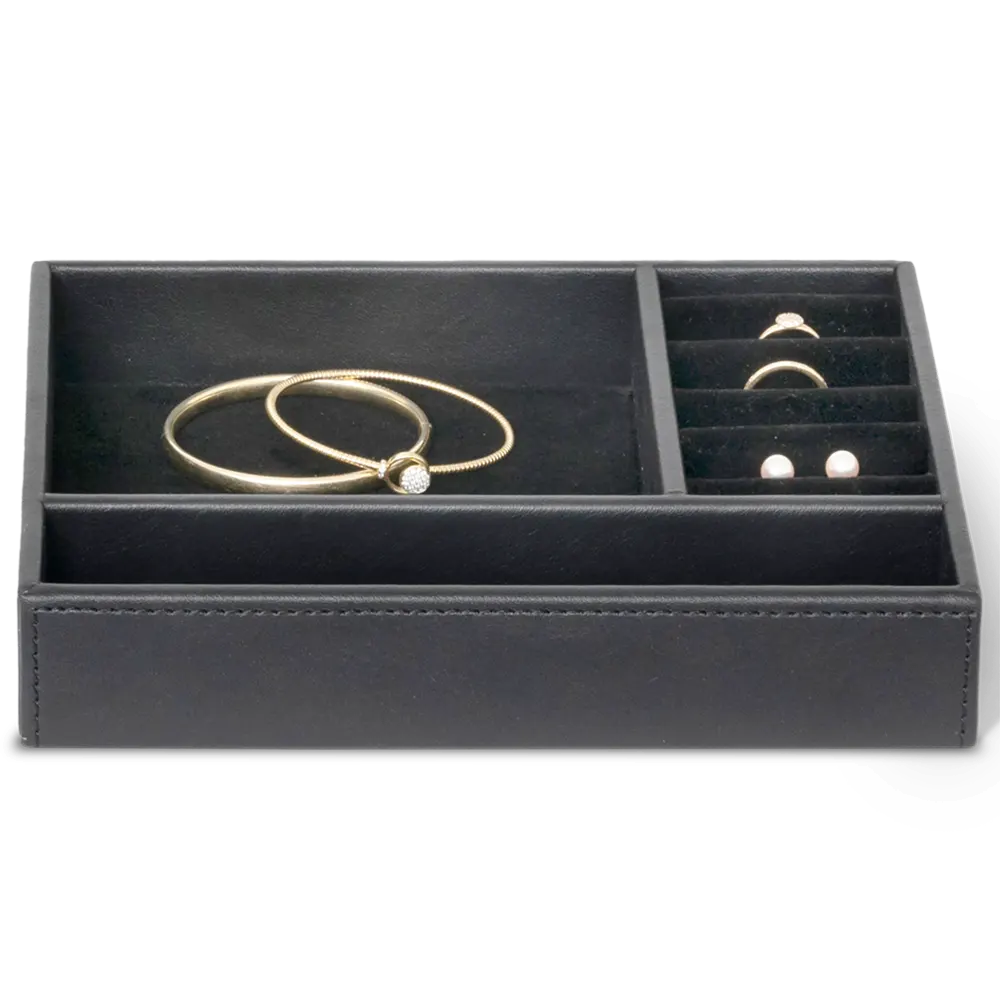 Vassoio Portagioie In Legno Noce Con Interno In Velluto 14x8x1,8 Cm – Organizer Da Comò Per Anelli, Orecchini E Collane, Regalo Elegante