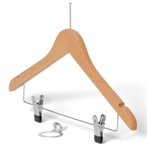 Clothes hanger with pin and clips natural