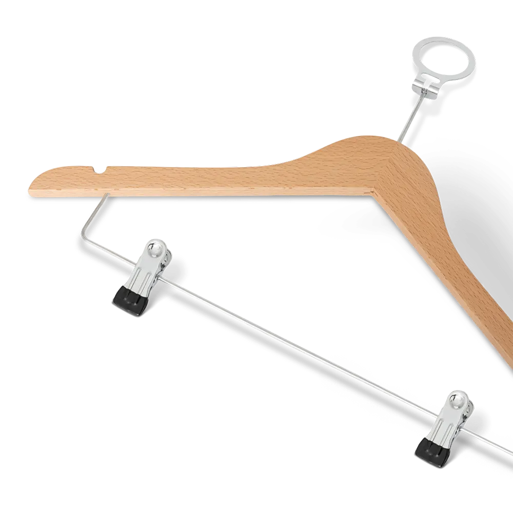 Clothes hanger with pin and clips natural