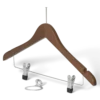 Clothes hanger with pin and clips walnut