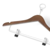 Clothes hanger with pin and clips walnut