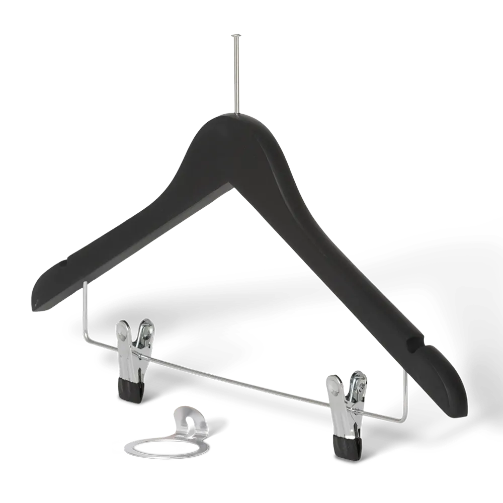 Clothes hanger with pin and clips black