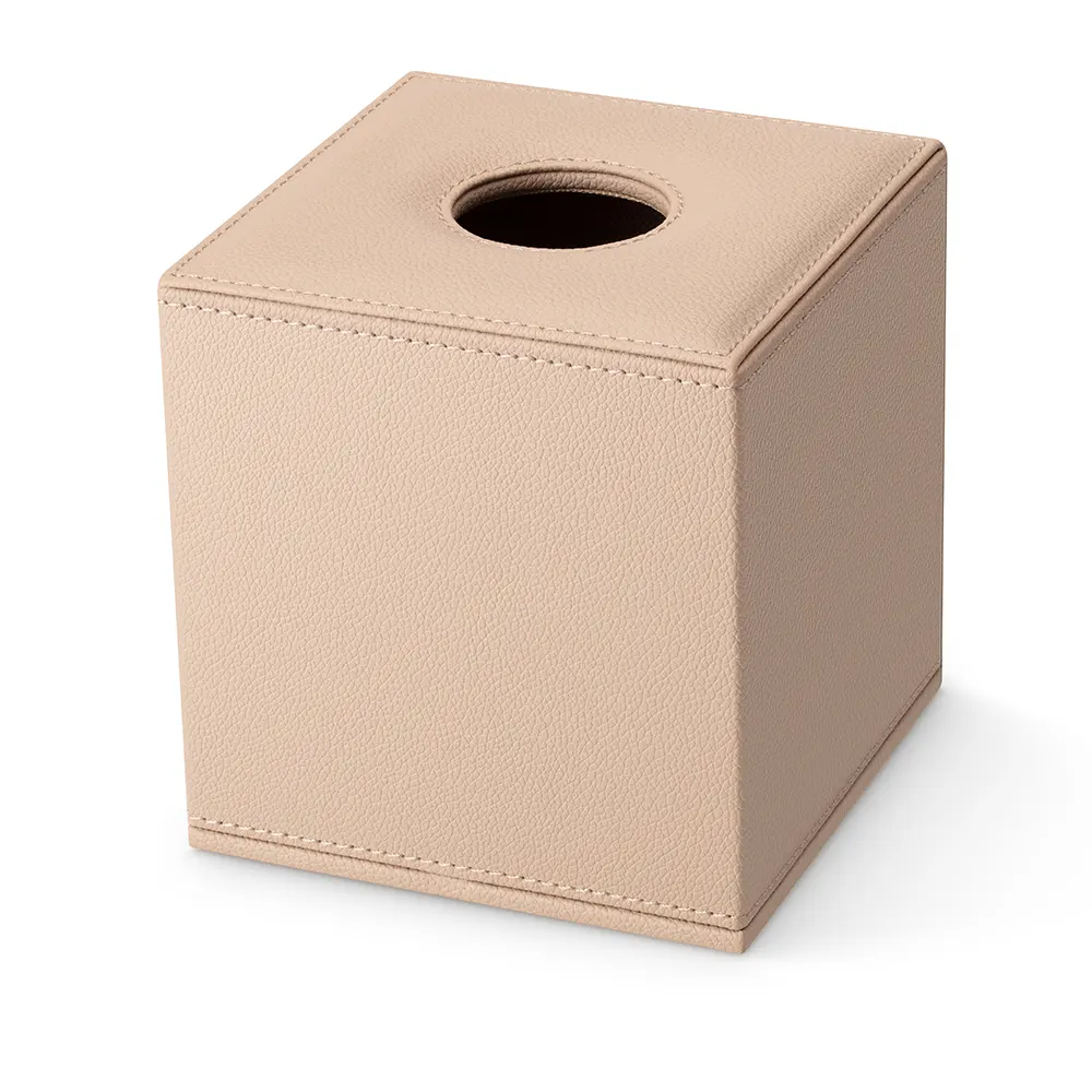 Copri Scatola quadrata per fazzoletti in pelle per hotel beige