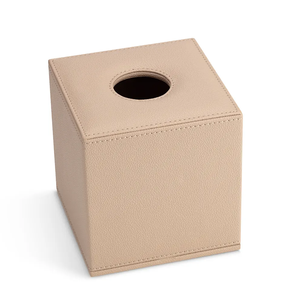 Copri Scatola quadrata per fazzoletti in pelle beige