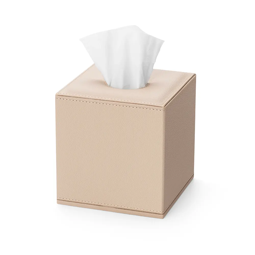 Copri Scatola quadrata per fazzoletti in pelle per hotel beige