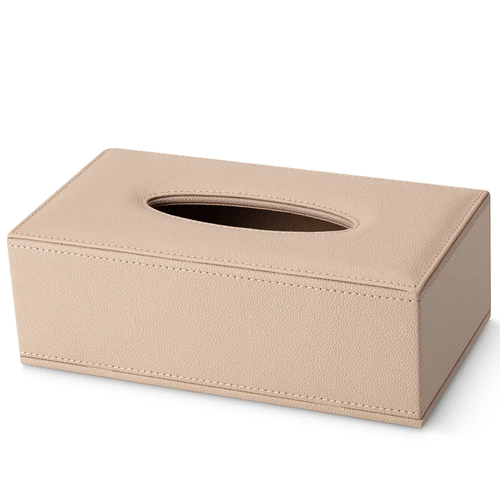 Scatola rettangolare per fazzoletti in pelle per hotel beige