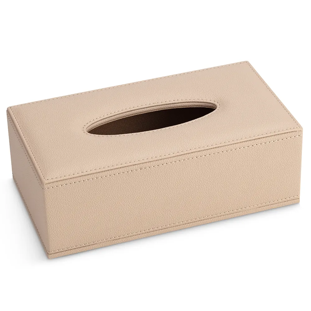 Scatola rettangolare per fazzoletti in pelle per hotel beige