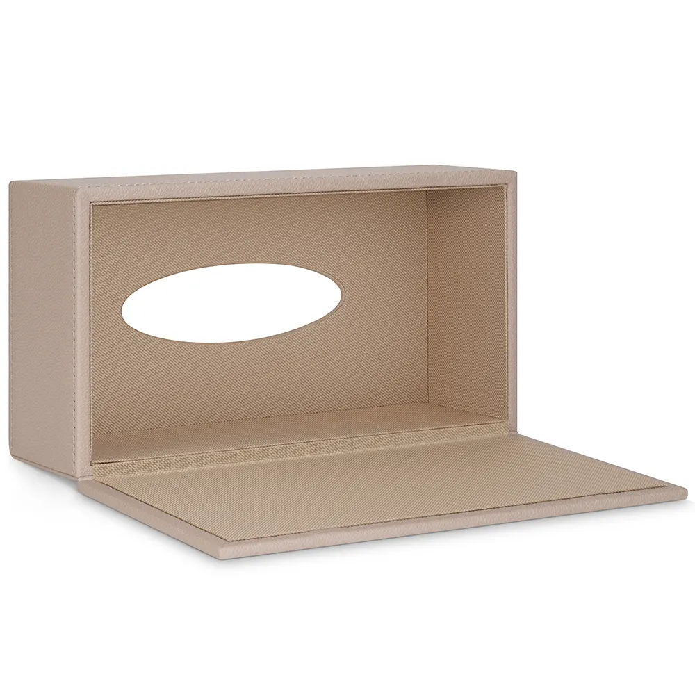 Scatola rettangolare per fazzoletti in pelle per hotel beige
