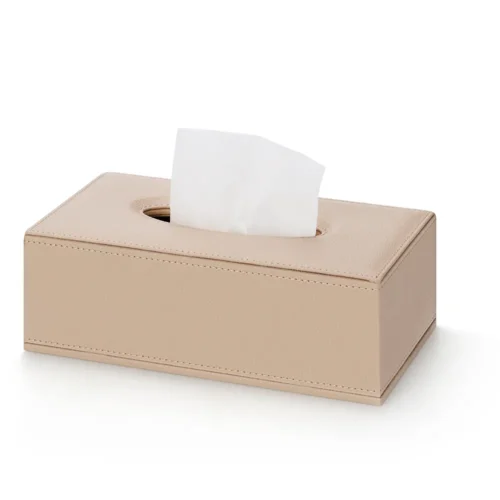Scatola rettangolare per fazzoletti in pelle per hotel beige
