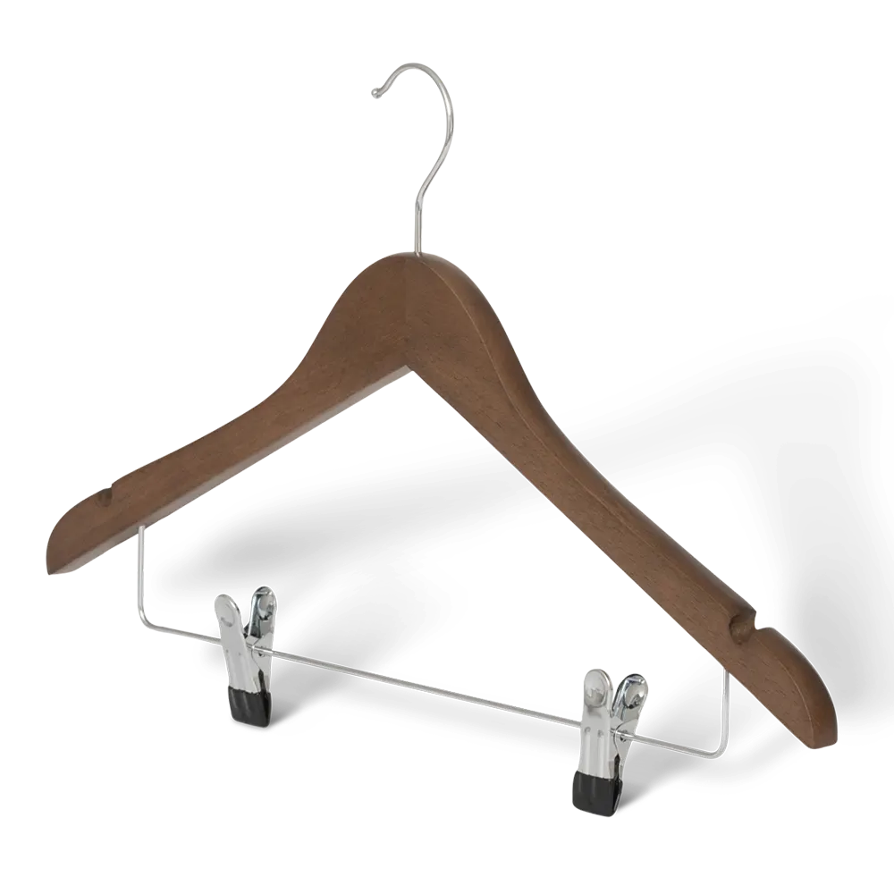 Clothes hanger with hook and clips: Graham walnut