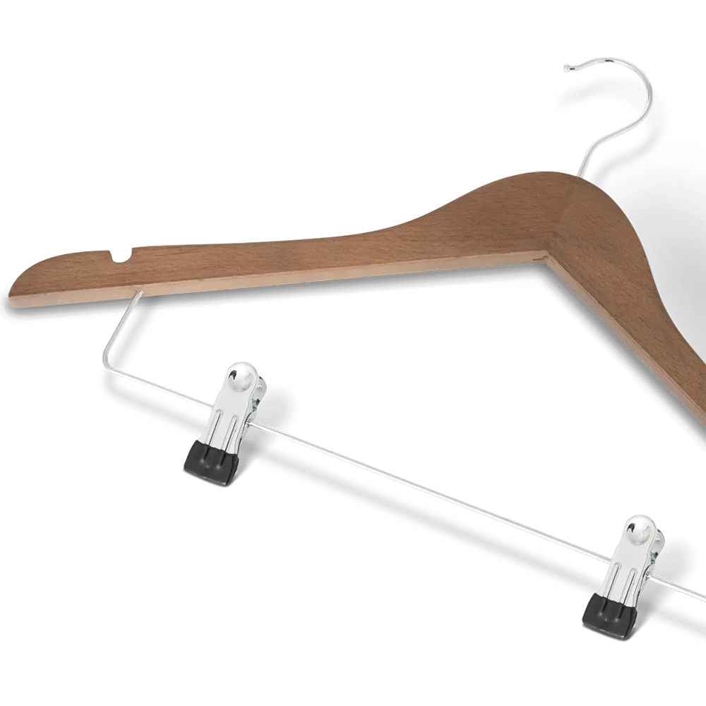 Clothes hanger with hook and clips: Graham walnut