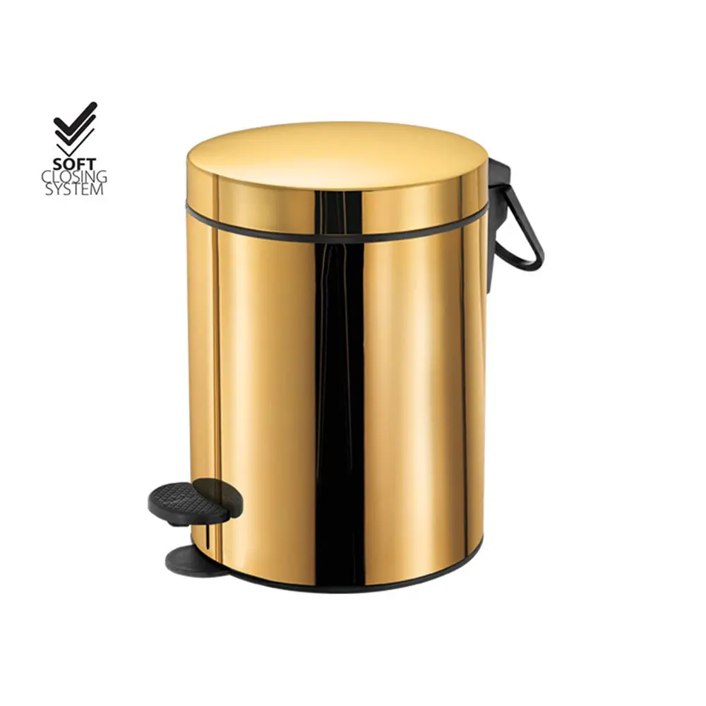 5L soft-close pedal bin for hotels – Gold 24k polished A05 finish
