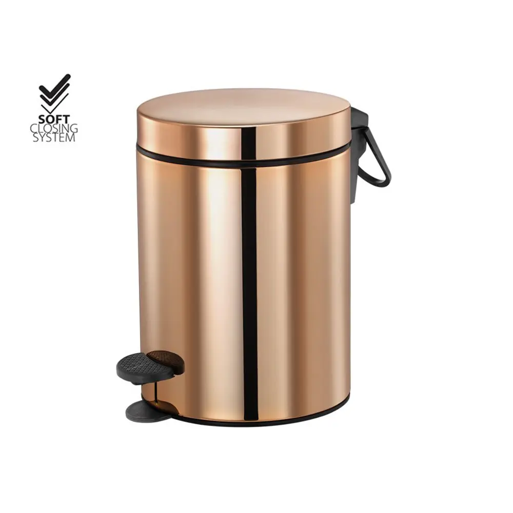 5L soft-close pedal bin for hotels – Rose gold 24k polished A06 finish