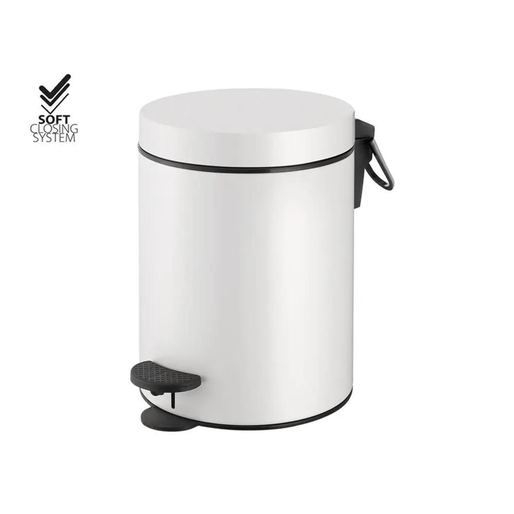 5L soft-close pedal bin for hotels – White mat M101 finish